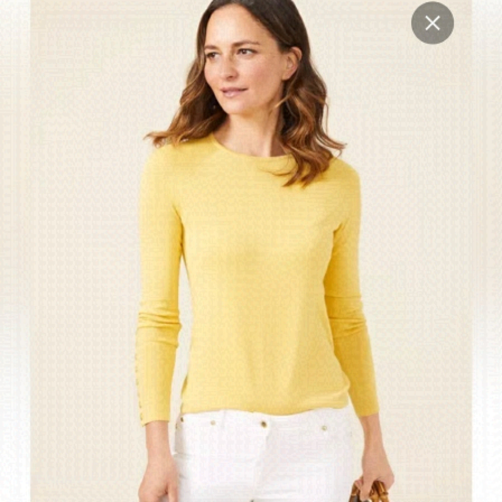 J. Mclaughlin Jamey Knit Lightweight Long Sleeve Sweater Yellow Buttons Small
